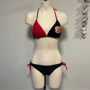 NHL Calgary Flames Hockey G-III Sports by Carl Banks Bikini Set Size Medium